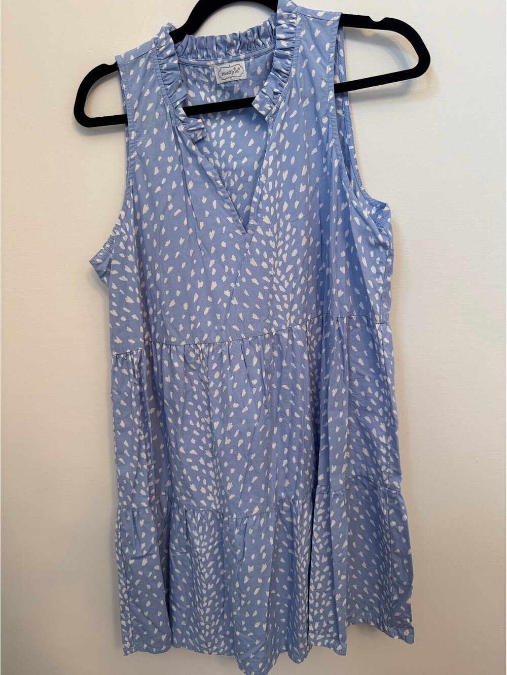 Mud Pie Light Blue Sleeveless Dress with White Abstract Pattern